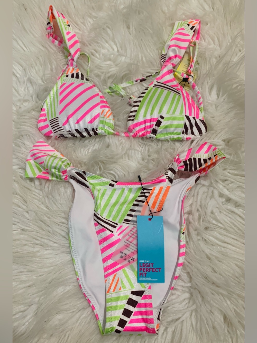 NWT OneOne Swim Yulia Top Amira Bottom White Multicolor Size Medium